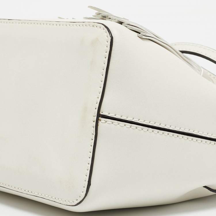 Pre Owned Furla White Leather Tassel Detailed Tote