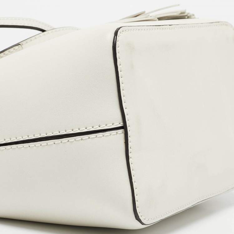 Pre Owned Furla White Leather Tassel Detailed Tote