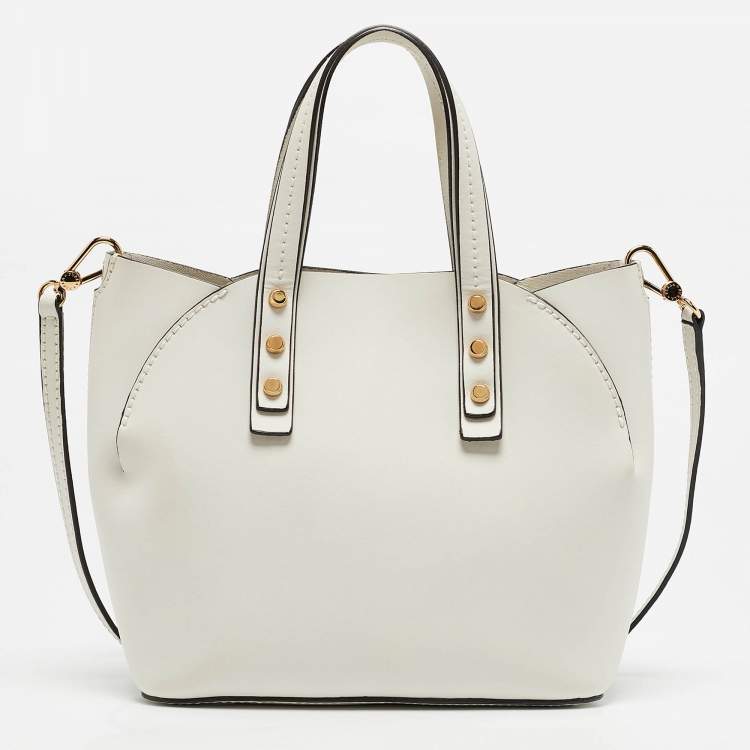 Pre Owned Furla White Leather Tassel Detailed Tote