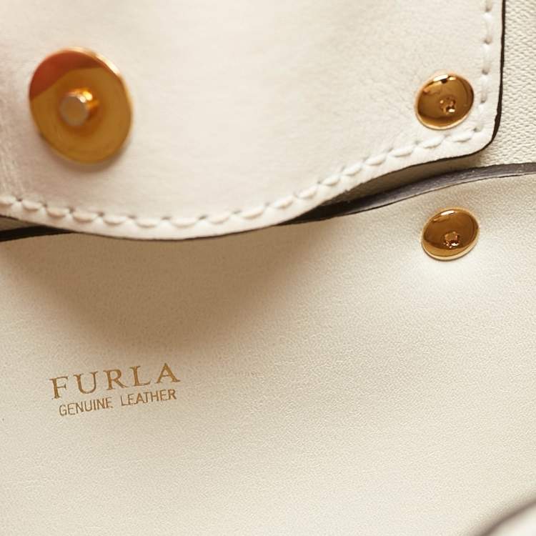 Pre Owned Furla White Leather Tassel Detailed Tote
