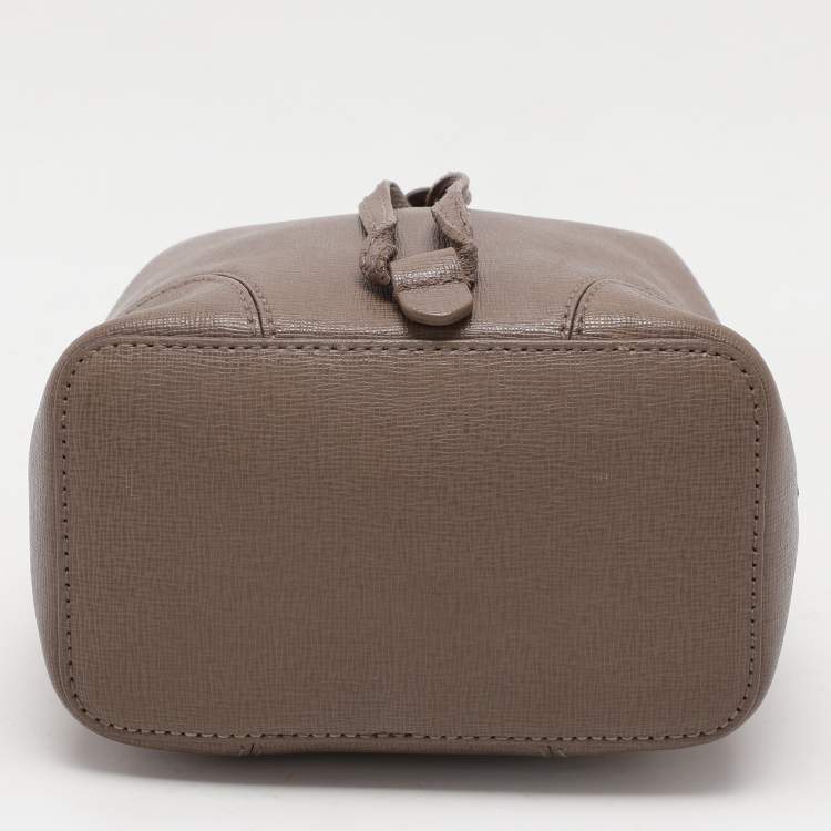 Pre Owned Furla Grey Leather Mini Stacy Drawstring Bucket Bag