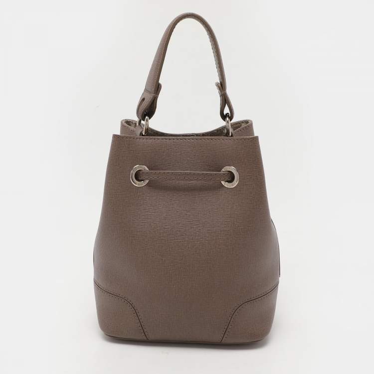 Pre Owned Furla Grey Leather Mini Stacy Drawstring Bucket Bag