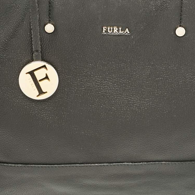 Pre Owned Furla Black Leather Melissa Shopper Tote