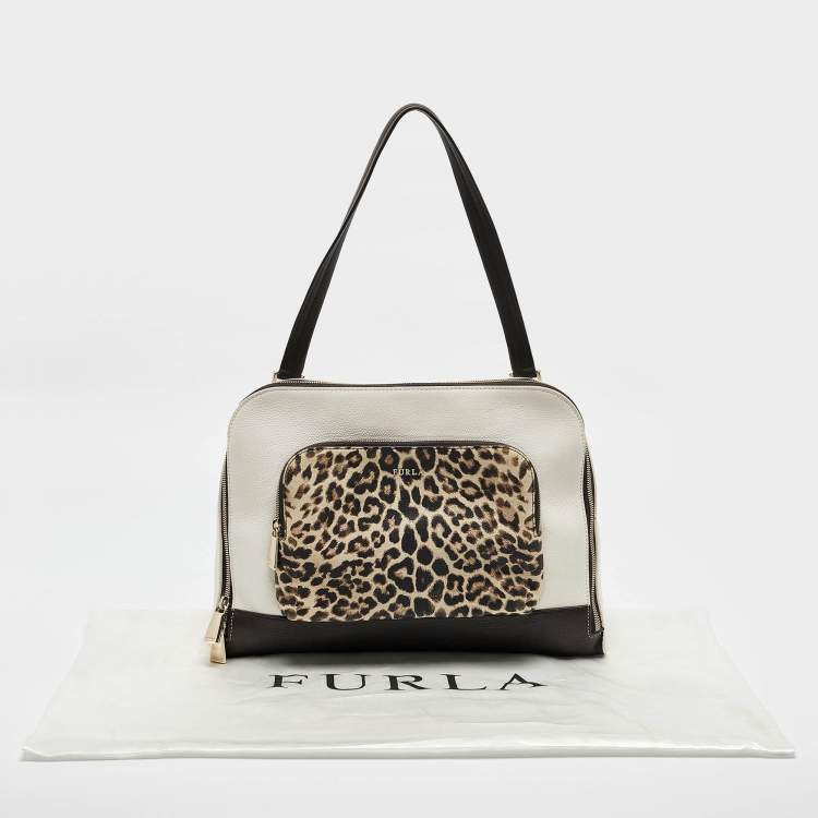 Pre Owned Furla Multicolor Leather Leopard Print Detail Satchel