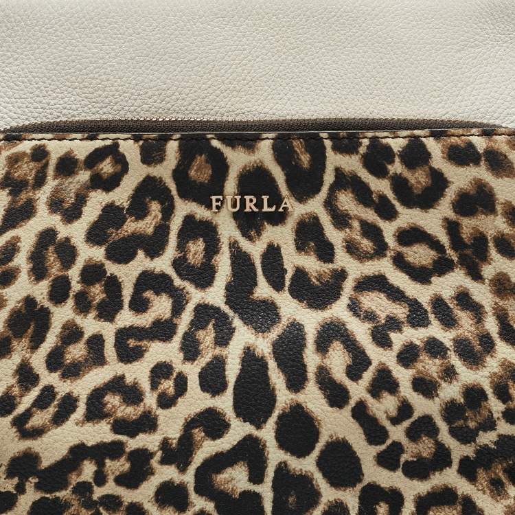 Pre Owned Furla Multicolor Leather Leopard Print Detail Satchel