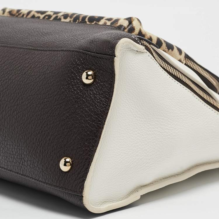 Pre Owned Furla Multicolor Leather Leopard Print Detail Satchel