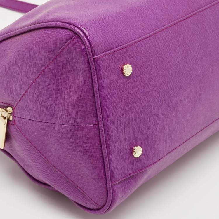 Pre Owned Furla Purple Leather Medium Alissa Boston Bag