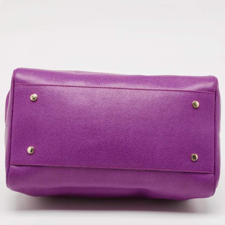 Pre Owned Furla Purple Leather Medium Alissa Boston Bag
