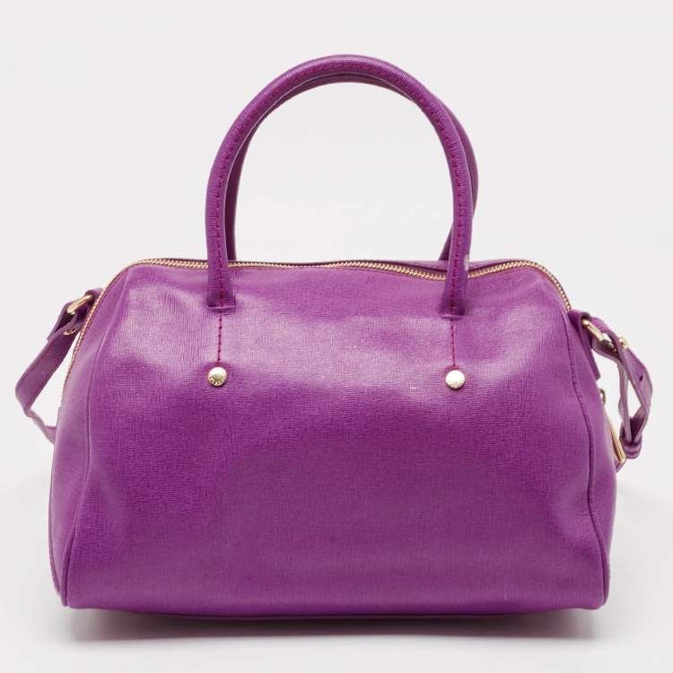 Pre Owned Furla Purple Leather Medium Alissa Boston Bag