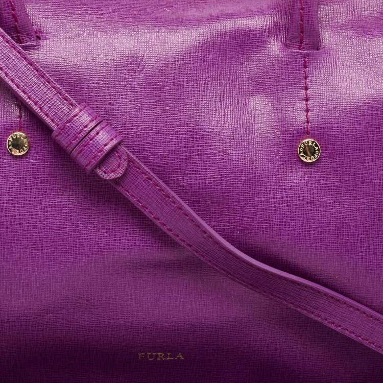 Pre Owned Furla Purple Leather Medium Alissa Boston Bag