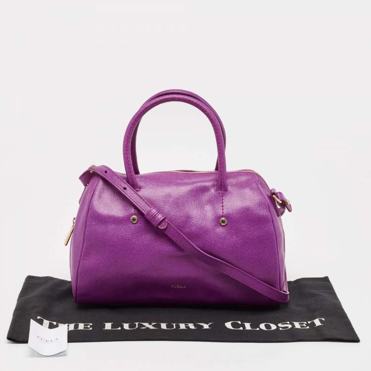 Pre Owned Furla Purple Leather Medium Alissa Boston Bag