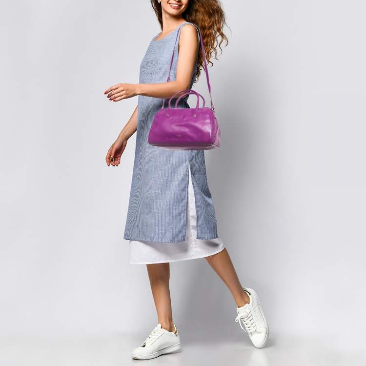 Pre Owned Furla Purple Leather Medium Alissa Boston Bag