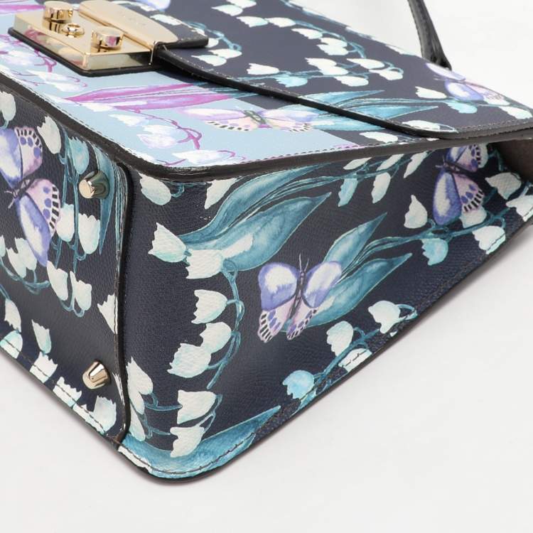 Pre Owned Furla Multicolor Flower and Butterfly Print Coated Canvas Metropolis Top Handle Bag
