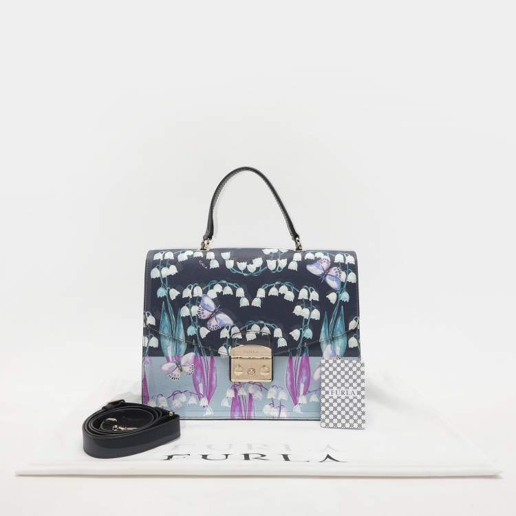 Pre Owned Furla Multicolor Flower and Butterfly Print Coated Canvas Metropolis Top Handle Bag
