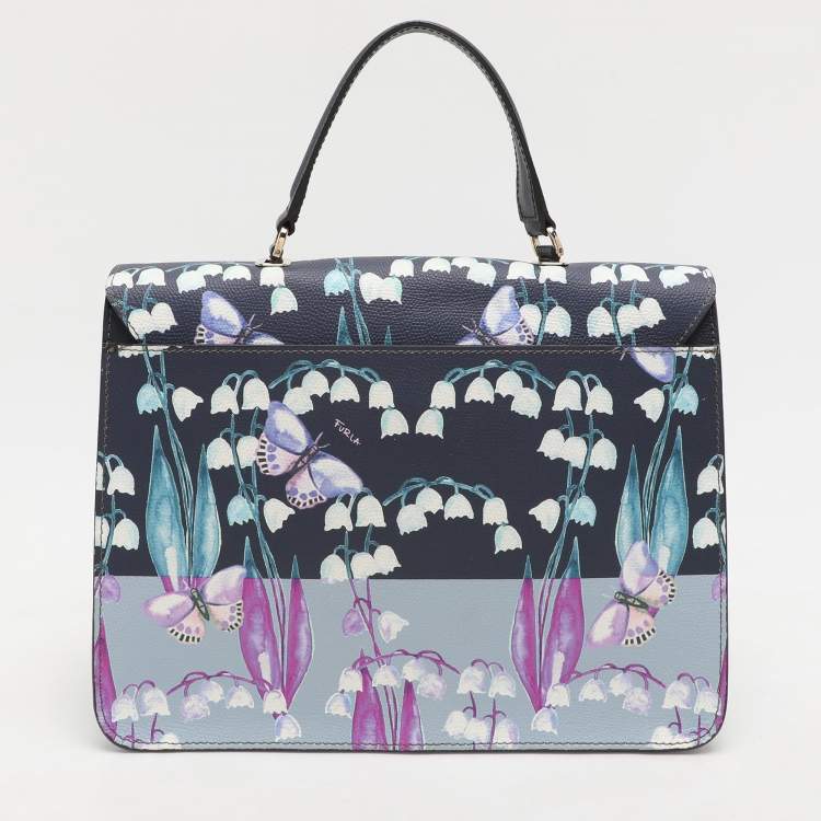 Pre Owned Furla Multicolor Flower and Butterfly Print Coated Canvas Metropolis Top Handle Bag
