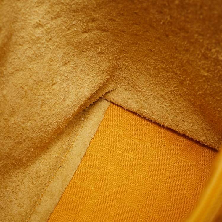 Pre Owned Furla Mustard Ostrich Embossed Leather Divide It Tote