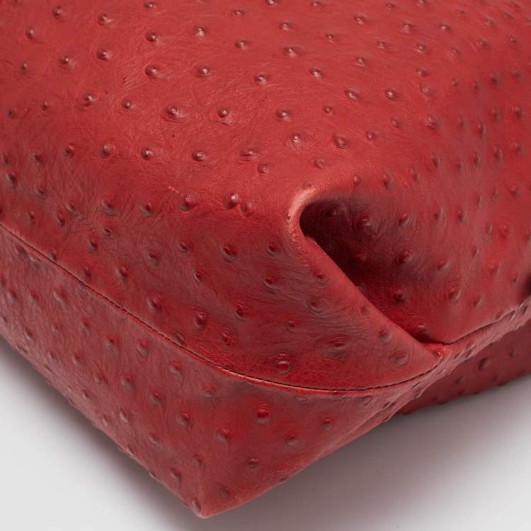 Pre Owned Furla Red Ostrich Embossed Leather Elizabeth Hobo