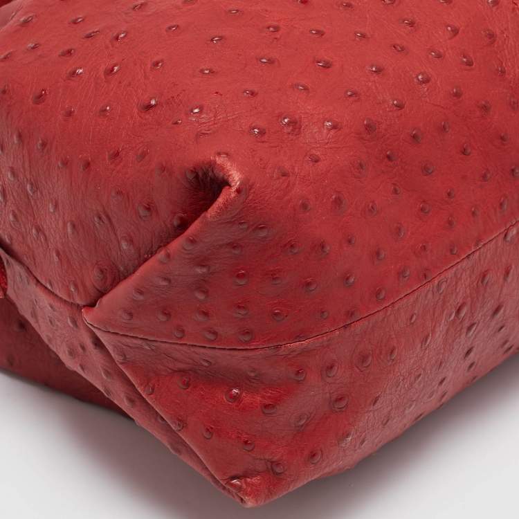 Pre Owned Furla Red Ostrich Embossed Leather Elizabeth Hobo