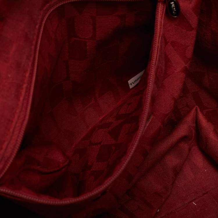 Pre Owned Furla Red Ostrich Embossed Leather Elizabeth Hobo