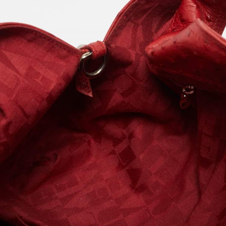 Pre Owned Furla Red Ostrich Embossed Leather Elizabeth Hobo