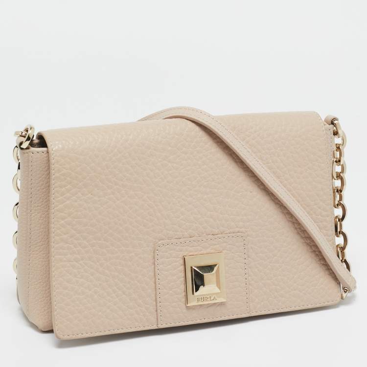 Pre Owned Furla Blush Pink Leather Joann Crossbody Bag