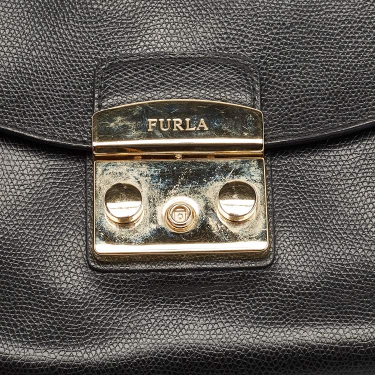 Pre Owned Furla Black Leather Metropolis Shoulder Bag
