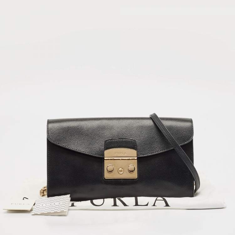 Pre Owned Furla Black Leather Metropolis Shoulder Bag