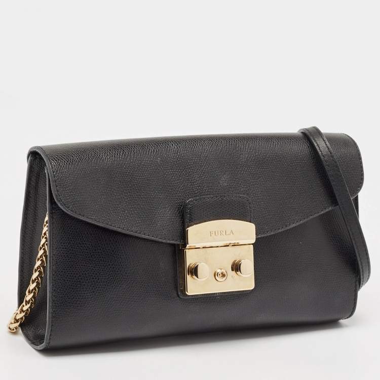Pre Owned Furla Black Leather Metropolis Shoulder Bag