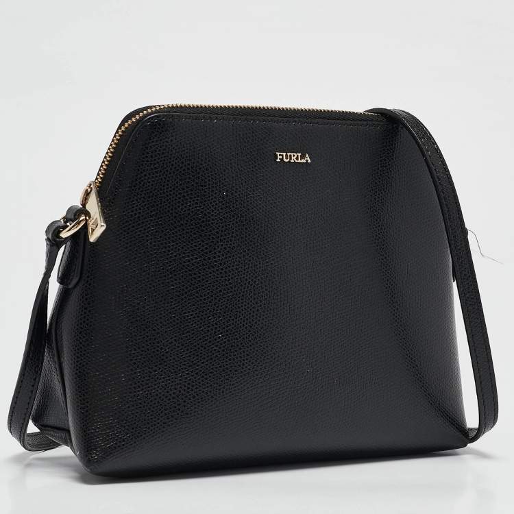 Pre Owned Furla Black Leather Dome Crossbody Bag