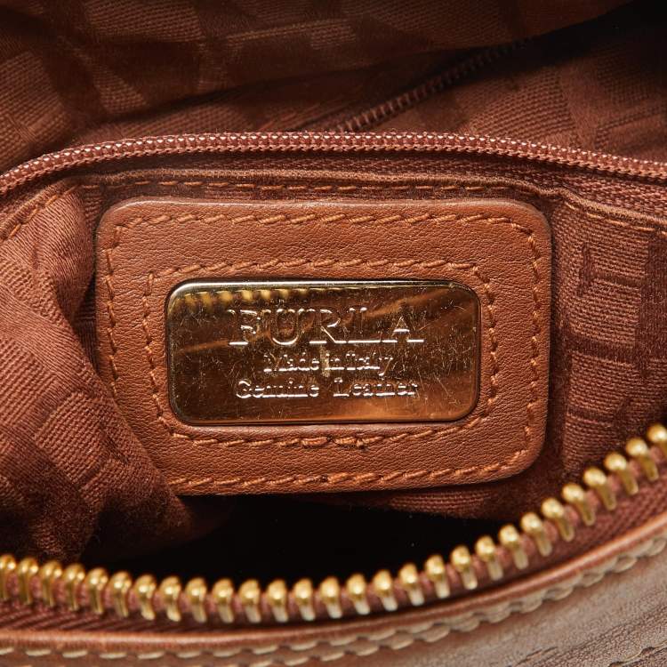 Pre Owned Furla Brown Leather Pebbled Hobo