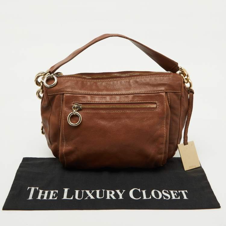 Pre Owned Furla Brown Leather Pebbled Hobo