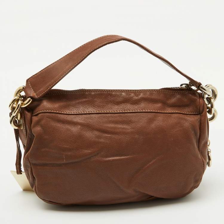 Pre Owned Furla Brown Leather Pebbled Hobo