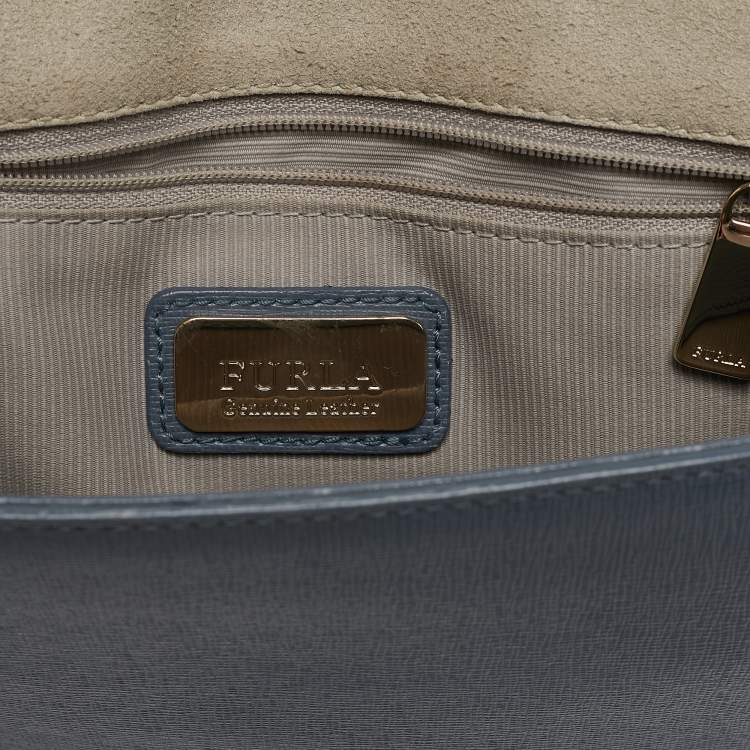 Pre Owned Furla Light Blue Leather Top Handle Bag