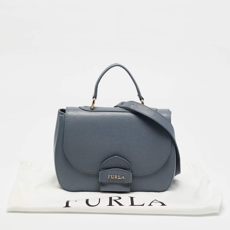 Pre Owned Furla Light Blue Leather Top Handle Bag