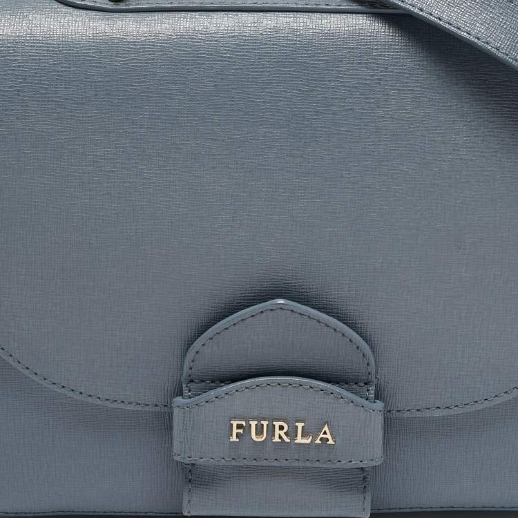 Pre Owned Furla Light Blue Leather Top Handle Bag