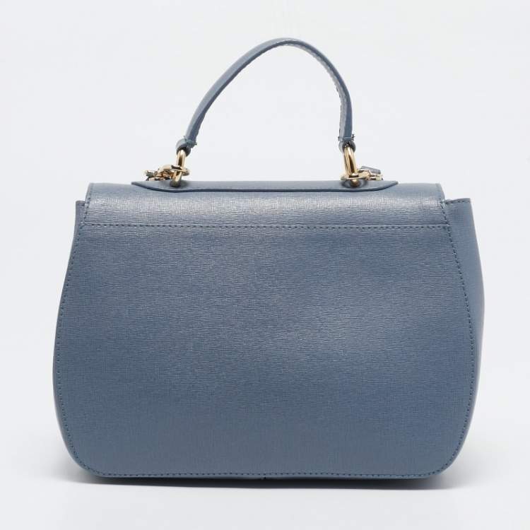 Pre Owned Furla Light Blue Leather Top Handle Bag