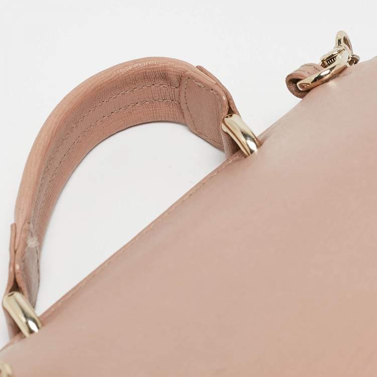 Pre Owned Furla Pale Pink Saffiano Leather Metropolis Flap Top Handle Bag