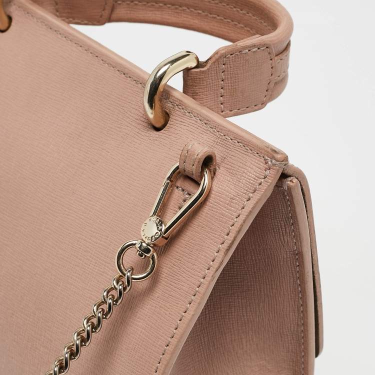 Pre Owned Furla Pale Pink Saffiano Leather Metropolis Flap Top Handle Bag