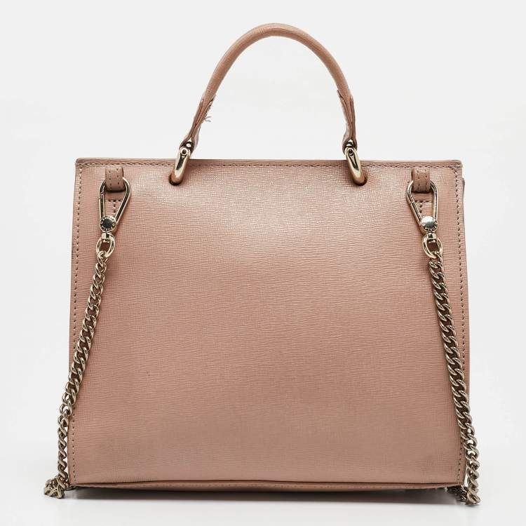 Pre Owned Furla Pale Pink Saffiano Leather Metropolis Flap Top Handle Bag