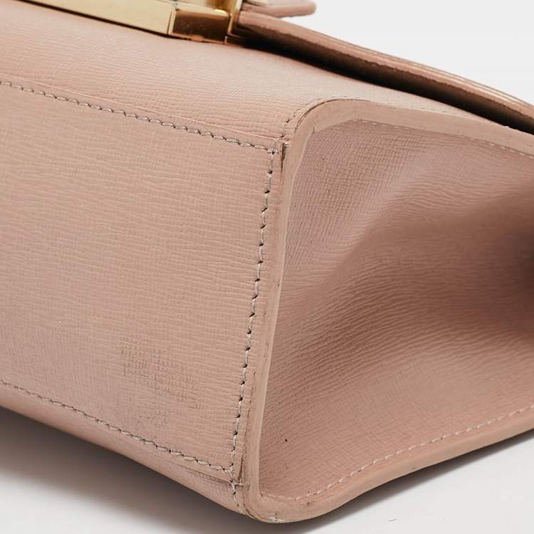 Pre Owned Furla Pale Pink Saffiano Leather Metropolis Flap Top Handle Bag