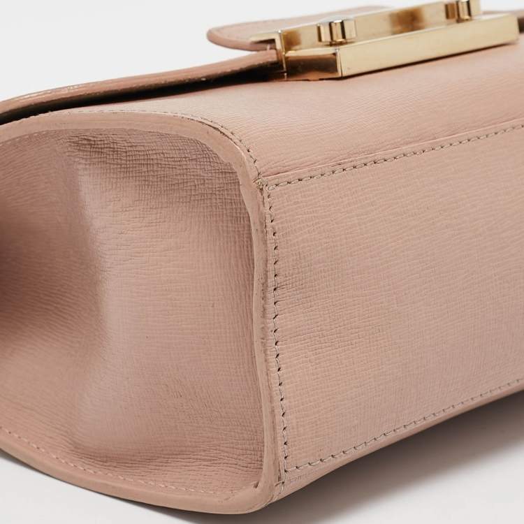 Pre Owned Furla Pale Pink Saffiano Leather Metropolis Flap Top Handle Bag