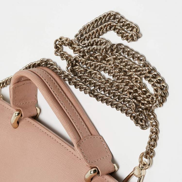 Pre Owned Furla Pale Pink Saffiano Leather Metropolis Flap Top Handle Bag