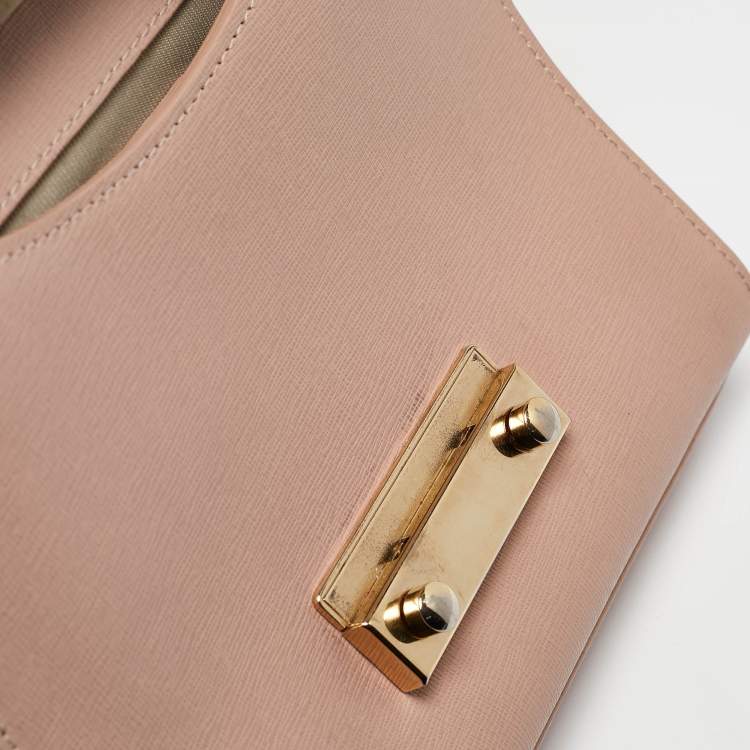 Pre Owned Furla Pale Pink Saffiano Leather Metropolis Flap Top Handle Bag