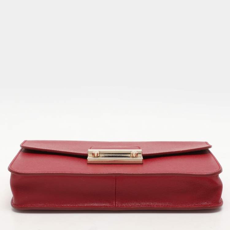 Pre Owned Furla Red Leather Metropolis Chain Shoulder Bag