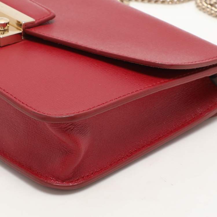 Pre Owned Furla Red Leather Metropolis Chain Shoulder Bag