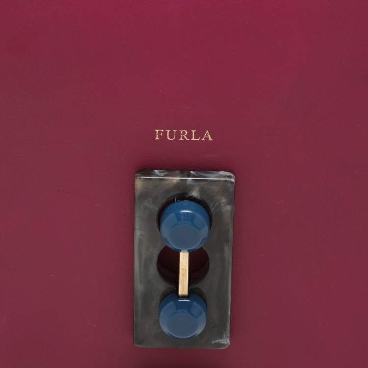 Pre Owned Furla Magenta Leather Embellished Flap Shoulder Bag