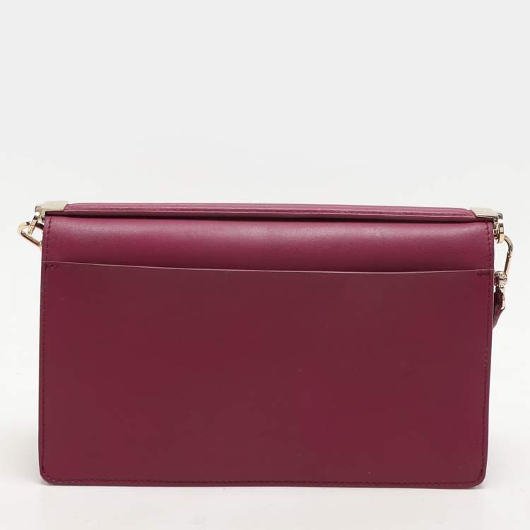 Pre Owned Furla Magenta Leather Embellished Flap Shoulder Bag