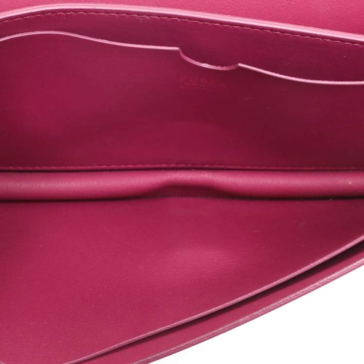 Pre Owned Furla Magenta Leather Embellished Flap Shoulder Bag