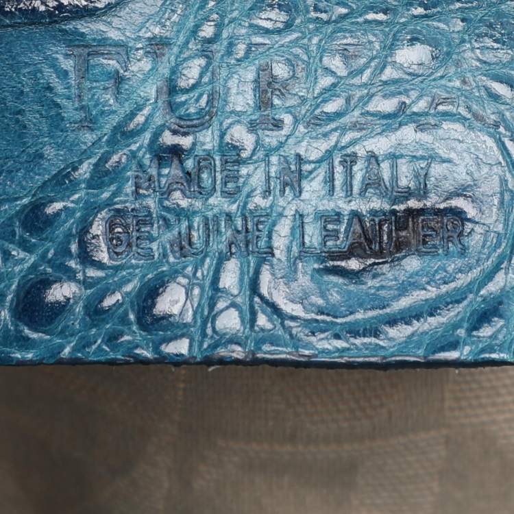 Pre Owned Furla Blue Croc Embossed Leather Divide It Tote