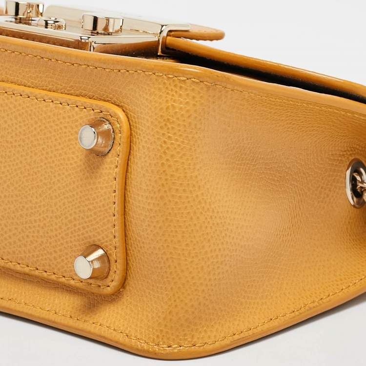 Pre Owned Furla Yellow Leather Mini Metropolis Chain Crossbody Bag